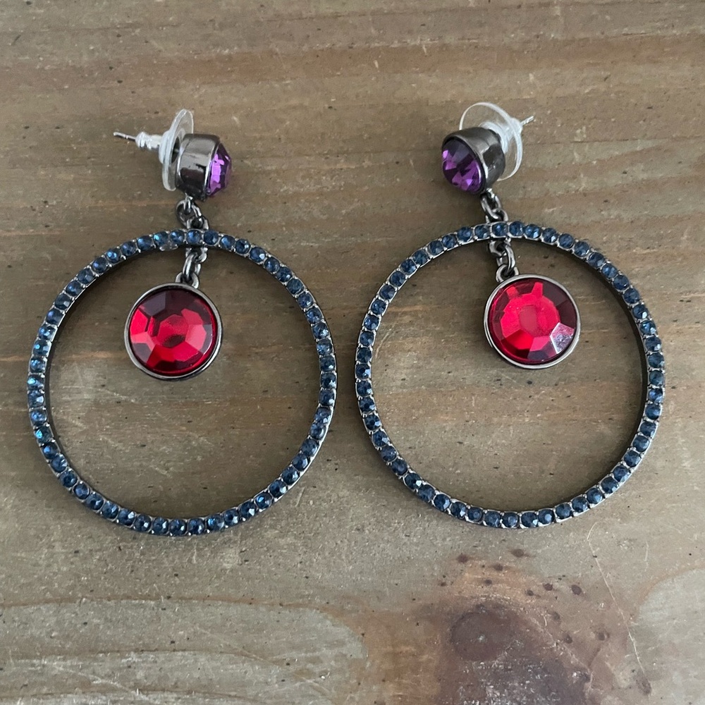 NWOT Nine West Blue and Red Hoop Earrings